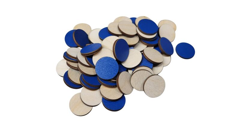 Koka apļi | 50gab. | 25mm Diametrs | Viena puse krāsota Zila