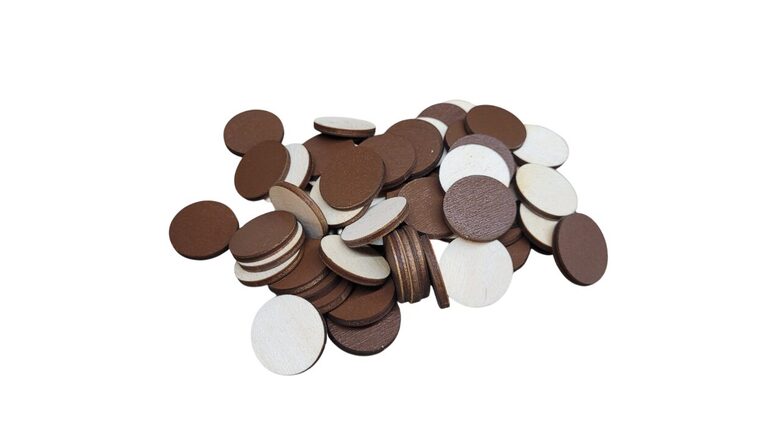 Koka apļi | 50gab. | 25mm Diametrs | Viena puse krāsota Brūna