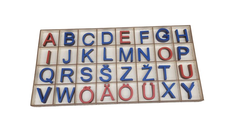 Estnisches Alphabet | Gedruckte Holzbuchstaben mit Organizer