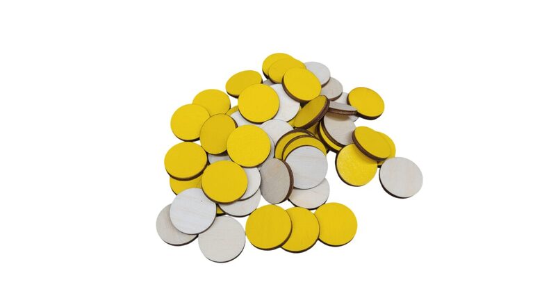 Koka apļi | 50gab. | 25mm Diametrs | Viena puse krāsota Dzeltena