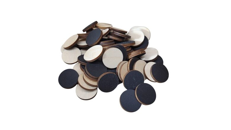 Koka apļi | 50gab. | 25mm Diametrs | Viena puse krāsota Melna