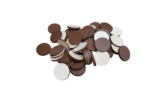 Koka apļi | 50gab. | 25mm Diametrs | Viena puse krāsota Brūna