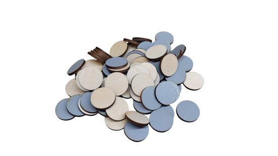 Koka apļi | 50gab. | 25mm Diametrs | Viena puse krāsota Pelēka