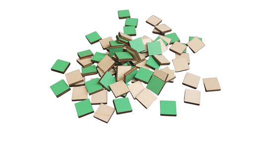 Koši zaļi koka kvadrāti pikseļu mākslai | 100 gab | 14x14x3mm