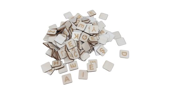 Grandes lettres imprimées en bois | 160 pcs | Alphabet lituanien | 22x22x3 mm