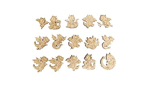 Dragons en bois « Mix » | 15 pièces | 50 mm