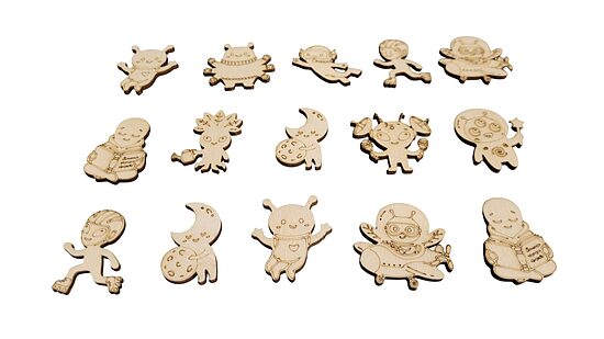 Extraterrestres en bois « Mix » | 15 pièces | 40 mm