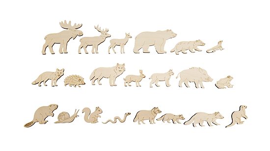 Animaux de la forêt en bois « Mix » | 18 pièces | 100–30 mm