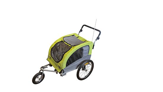 Mazlietota 2-in-1 velopiekabe un ratiņi vidēja izmēra suņiem ar amortizāciju, ātri noņemamiem riteņiem, atstarotājiem un lieliem tīkla logiem