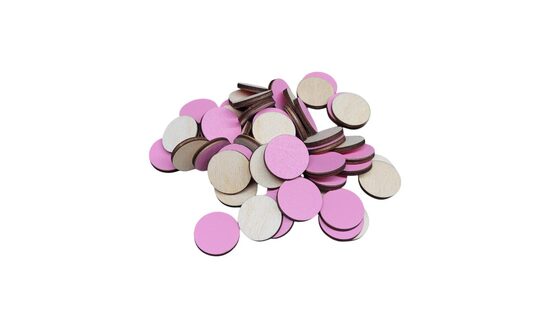 Koka apļi | 50gab. | 25mm Diametrs | Viena puse krāsota Rozā