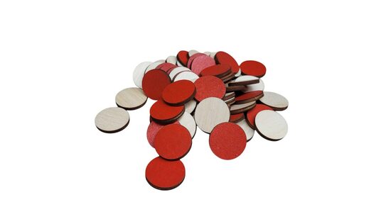 Koka apļi | 50gab. | 25mm Diametrs | Viena puse krāsota Sarkana